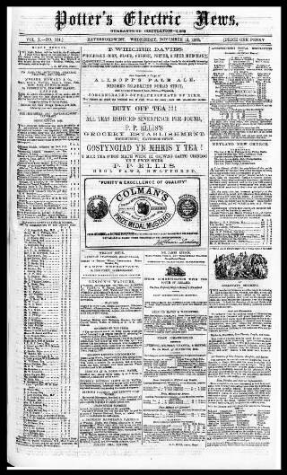 cover page of Potter's Electric News published on November 15, 1865