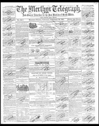cover page of Merthyr Telegraph, and General Advertiser for the Iron Districts of South Wales published on November 30, 1861