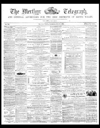 cover page of Merthyr Telegraph, and General Advertiser for the Iron Districts of South Wales published on September 18, 1869