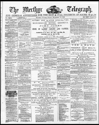 cover page of Merthyr Telegraph, and General Advertiser for the Iron Districts of South Wales published on November 15, 1878