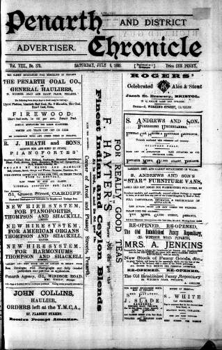 cover page of Penarth Chronicle and Cogan Echo published on July 6, 1889