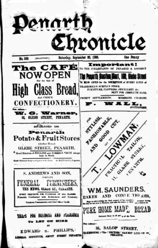 cover page of Penarth Chronicle and Cogan Echo published on September 30, 1893