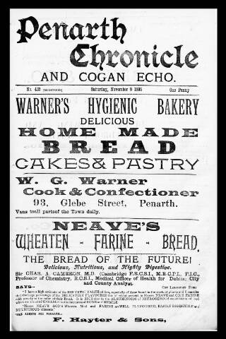 cover page of Penarth Chronicle and Cogan Echo published on November 9, 1895