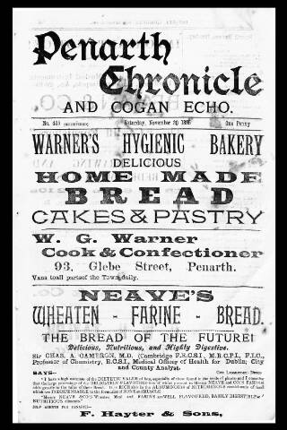 cover page of Penarth Chronicle and Cogan Echo published on November 30, 1895