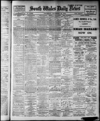 cover page of South Wales Daily News published on November 30, 1916