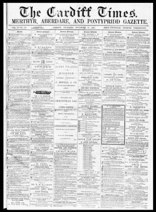 cover page of Cardiff Times published on November 30, 1865