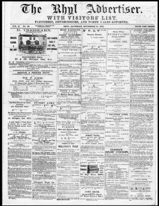 cover page of Rhyl Record and Advertiser published on November 15, 1879