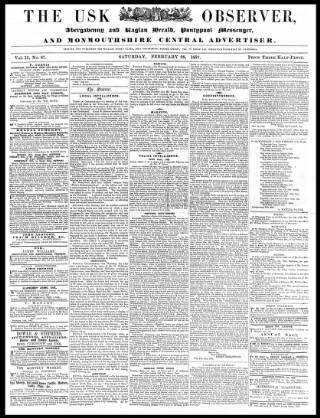 cover page of Usk Observer published on February 28, 1857