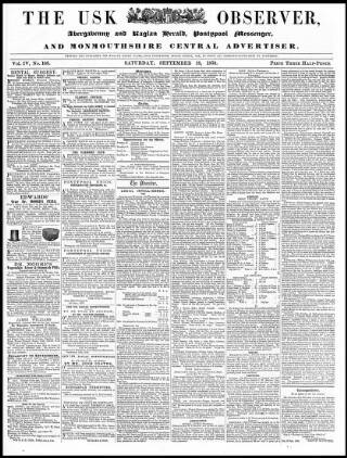 cover page of Usk Observer published on September 18, 1858