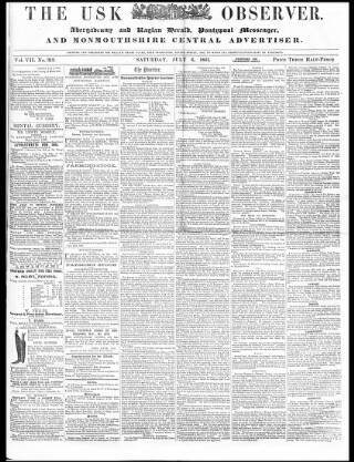 cover page of Usk Observer published on July 6, 1861