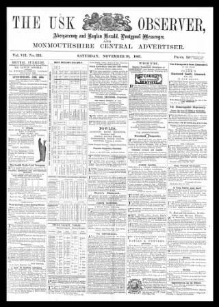 cover page of Usk Observer published on November 30, 1861