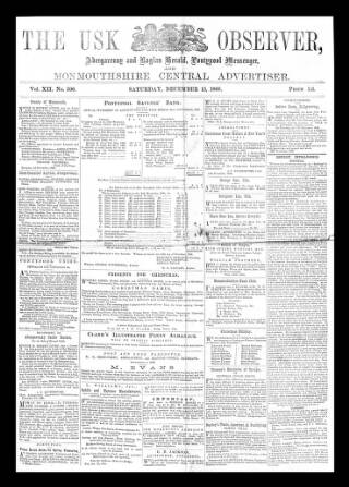cover page of Usk Observer published on December 15, 1866