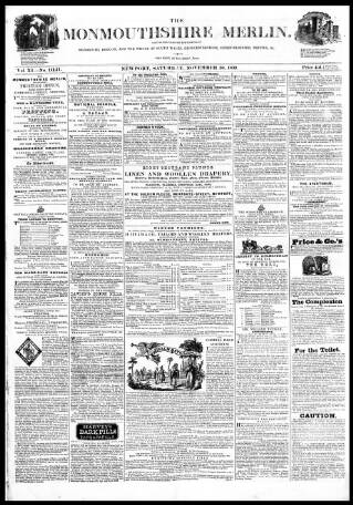 cover page of Monmouthshire Merlin published on November 30, 1839