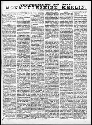 cover page of Monmouthshire Merlin published on September 18, 1874
