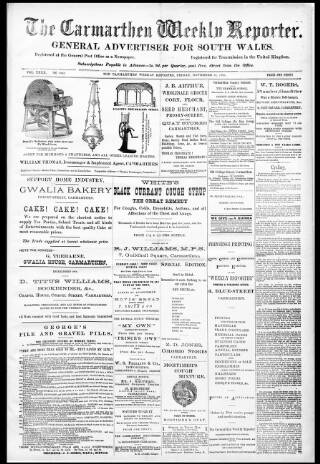 cover page of Carmarthen Weekly Reporter published on November 30, 1900