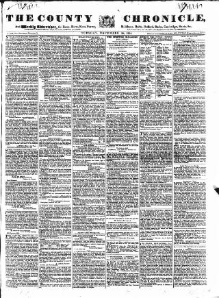 cover page of County Chronicle, Surrey Herald and Weekly Advertiser for Kent published on December 30, 1834