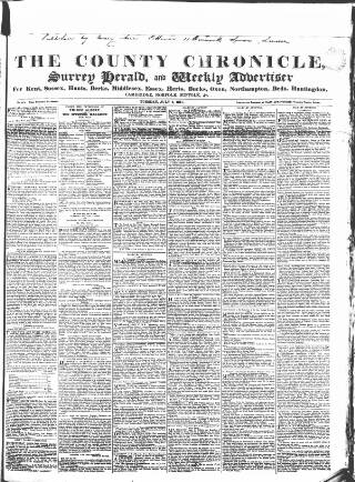 cover page of County Chronicle, Surrey Herald and Weekly Advertiser for Kent published on July 6, 1841