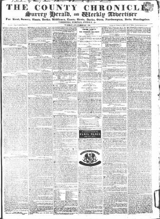 cover page of County Chronicle, Surrey Herald and Weekly Advertiser for Kent published on November 30, 1841