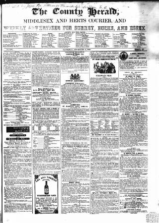 cover page of County Chronicle, Surrey Herald and Weekly Advertiser for Kent published on November 4, 1865