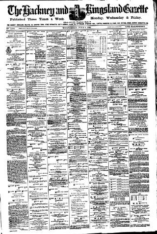 cover page of Hackney and Kingsland Gazette published on July 6, 1892