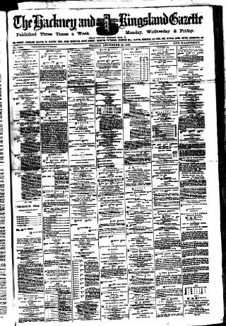 cover page of Hackney and Kingsland Gazette published on December 30, 1892