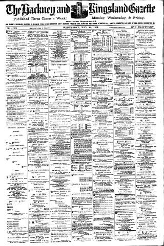cover page of Hackney and Kingsland Gazette published on May 29, 1901