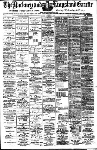 cover page of Hackney and Kingsland Gazette published on November 30, 1908