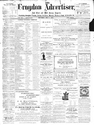 cover page of Croydon Advertiser and East Surrey Reporter published on July 6, 1872