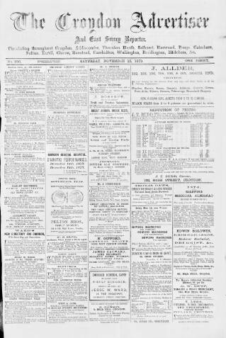 cover page of Croydon Advertiser and East Surrey Reporter published on November 15, 1873