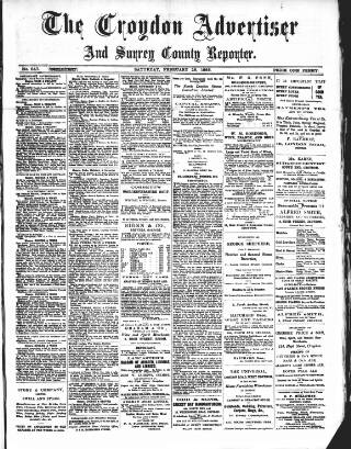 cover page of Croydon Advertiser and East Surrey Reporter published on February 28, 1885
