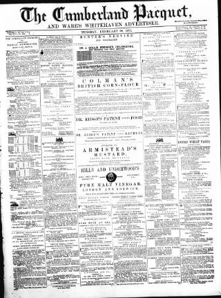 cover page of Cumberland Pacquet and Ware's Whitehaven Advertiser published on February 28, 1871