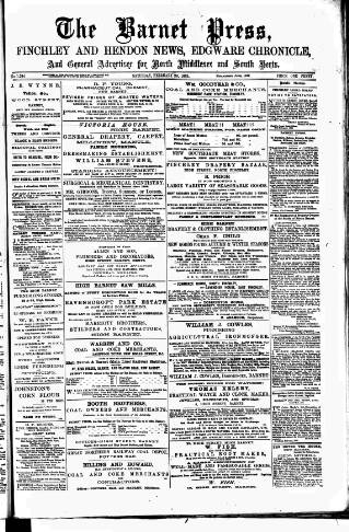cover page of Barnet Press published on February 28, 1885