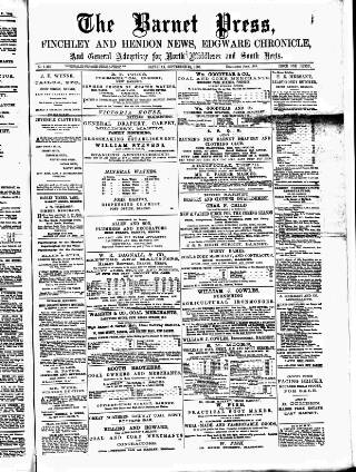cover page of Barnet Press published on September 18, 1886