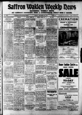 cover page of Saffron Walden Weekly News published on December 30, 1938