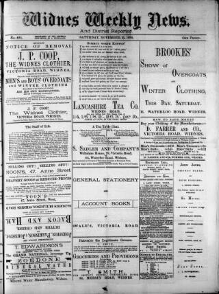 cover page of Widnes Weekly News and District Reporter published on November 15, 1884