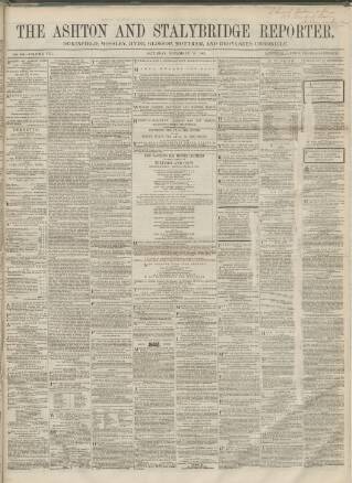 cover page of Ashton Reporter published on November 15, 1862