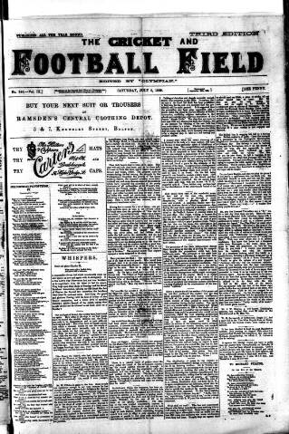 cover page of Cricket and Football Field published on July 6, 1889