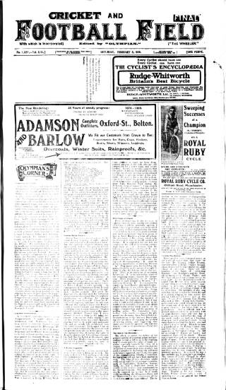 cover page of Cricket and Football Field published on February 5, 1910