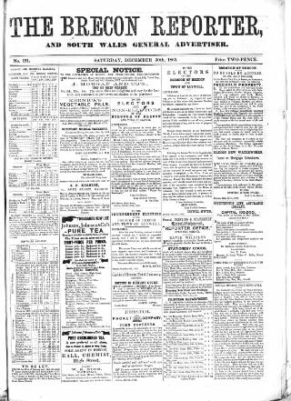 cover page of Brecon Reporter and South Wales General Advertiser published on December 30, 1865