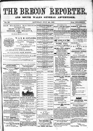 cover page of Brecon Reporter and South Wales General Advertiser published on July 6, 1867
