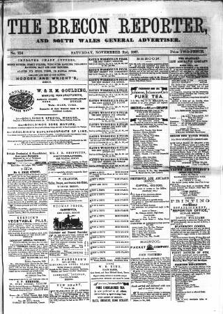 cover page of Brecon Reporter and South Wales General Advertiser published on November 2, 1867