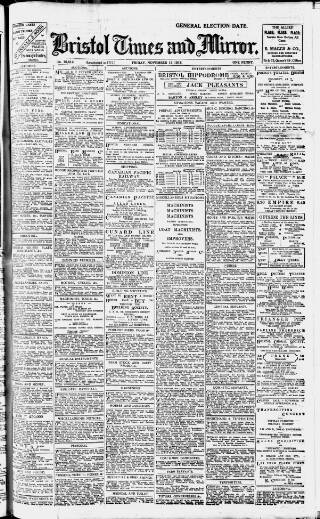 cover page of Bristol Times and Mirror published on November 15, 1918