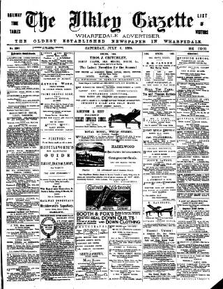 cover page of Ilkley Gazette and Wharfedale Advertiser published on July 6, 1889