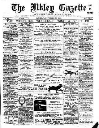 cover page of Ilkley Gazette and Wharfedale Advertiser published on November 30, 1889