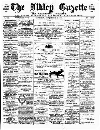cover page of Ilkley Gazette and Wharfedale Advertiser published on September 5, 1891