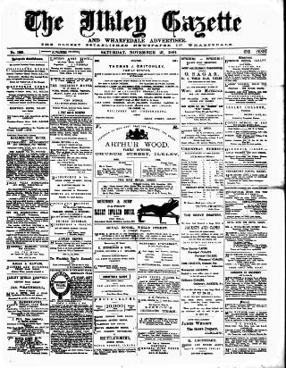 cover page of Ilkley Gazette and Wharfedale Advertiser published on November 21, 1891