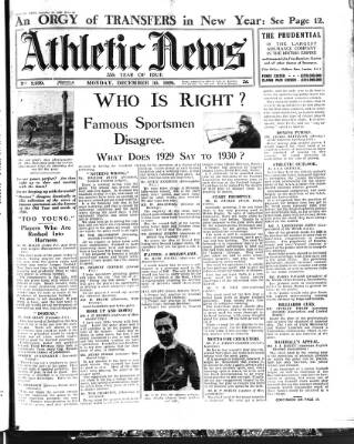 cover page of Athletic News published on December 30, 1929