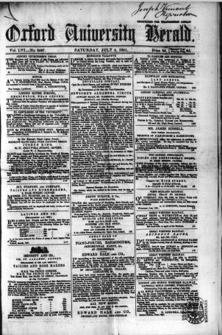 cover page of Oxford University and City Herald published on July 6, 1861