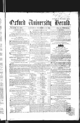 cover page of Oxford University and City Herald published on November 15, 1862