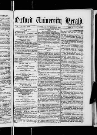cover page of Oxford University and City Herald published on November 30, 1872
